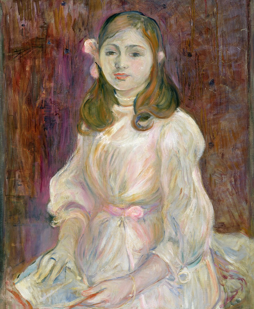 Portret Julie Manet (1878-1966) trzymającej książkę, 1889 autorstwa Berthe Morisot