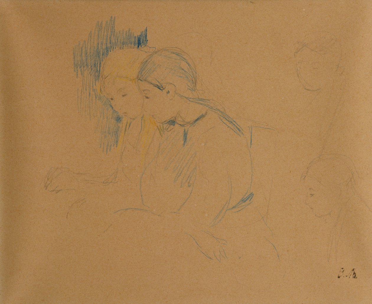 Portret młodych dziewczyn (kolorowe kredki i ołówek) autorstwa Berthe Morisot