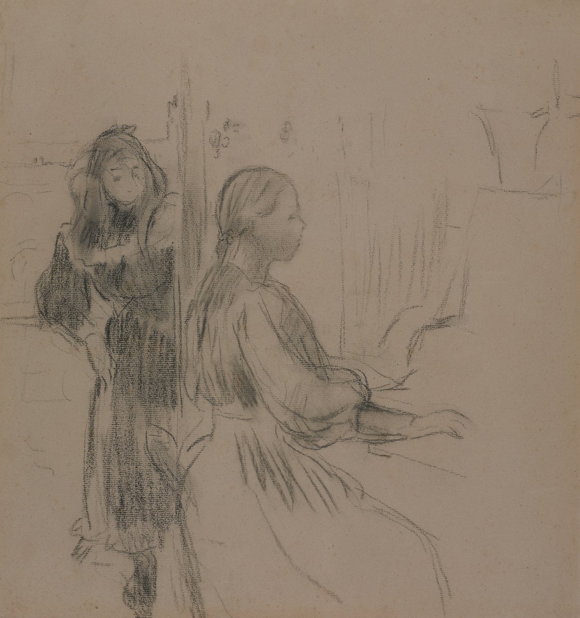 Studium dla La Musique, 1893 (węgiel na papierze wykładanym) autorstwa Berthe Morisot