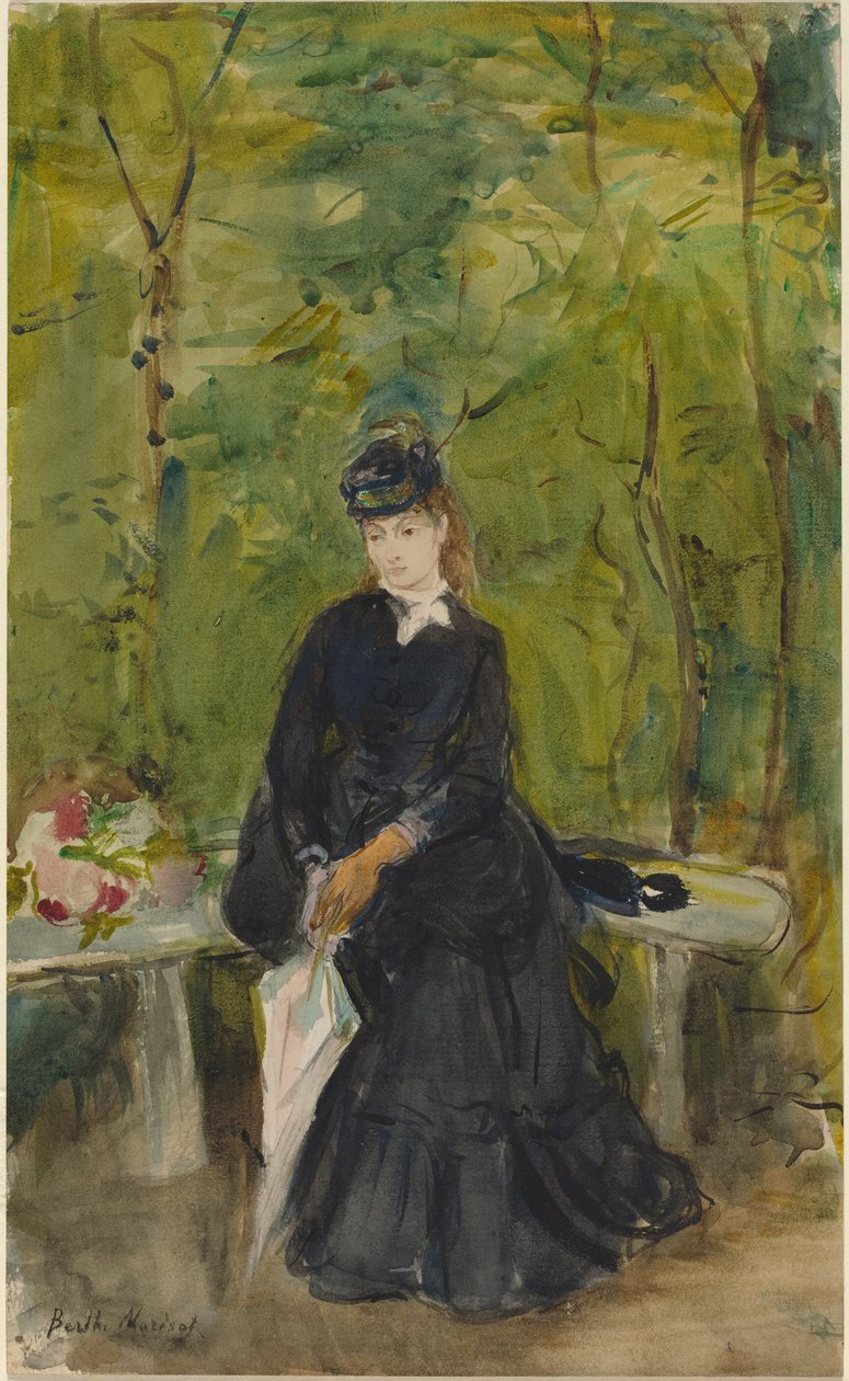Siostra artysty, Edma, siedząca na ławce autorstwa Berthe Morisot
