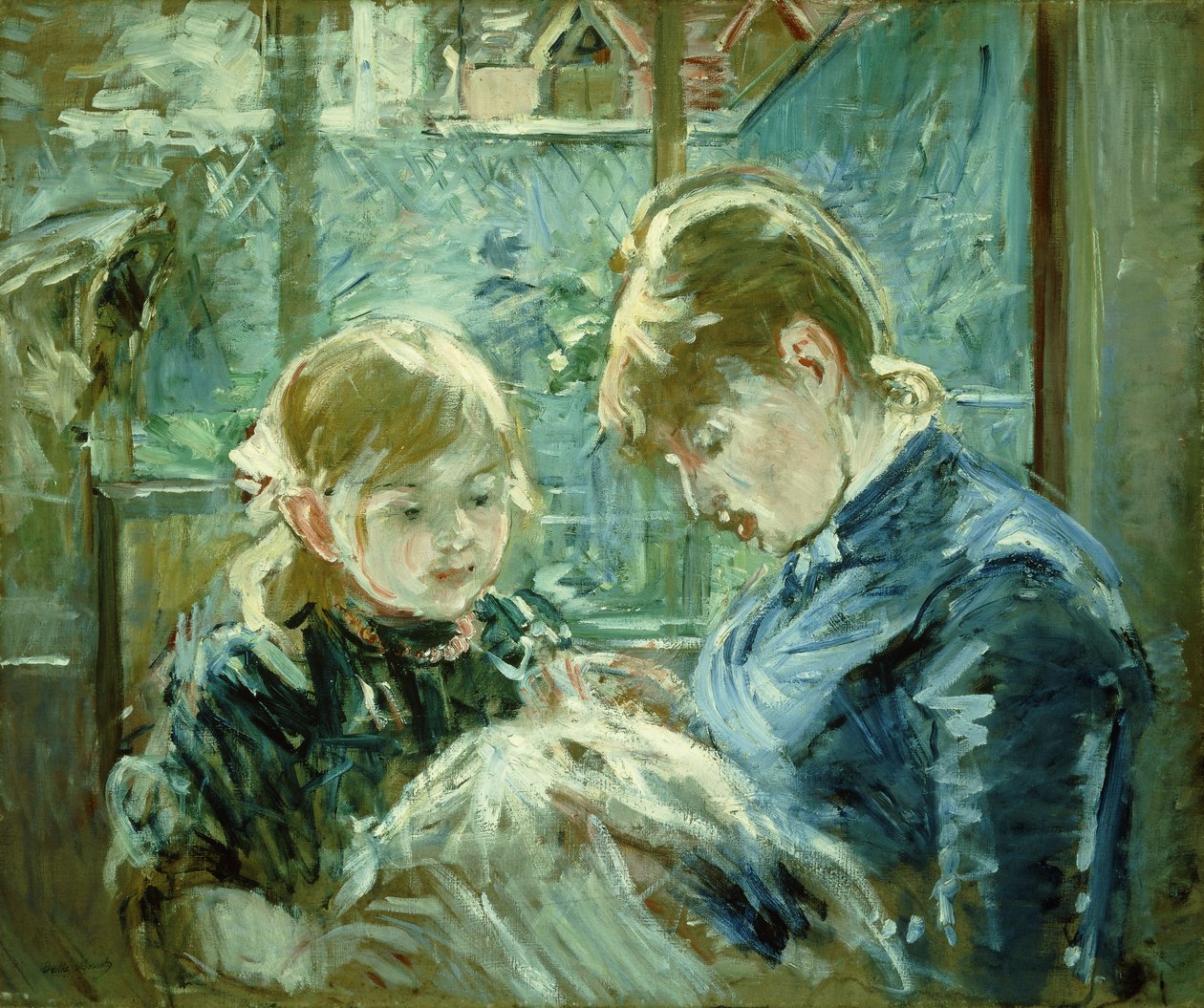 Lekcja krawiectwa; Le Lecon de Couture, 1884 autorstwa Berthe Morisot