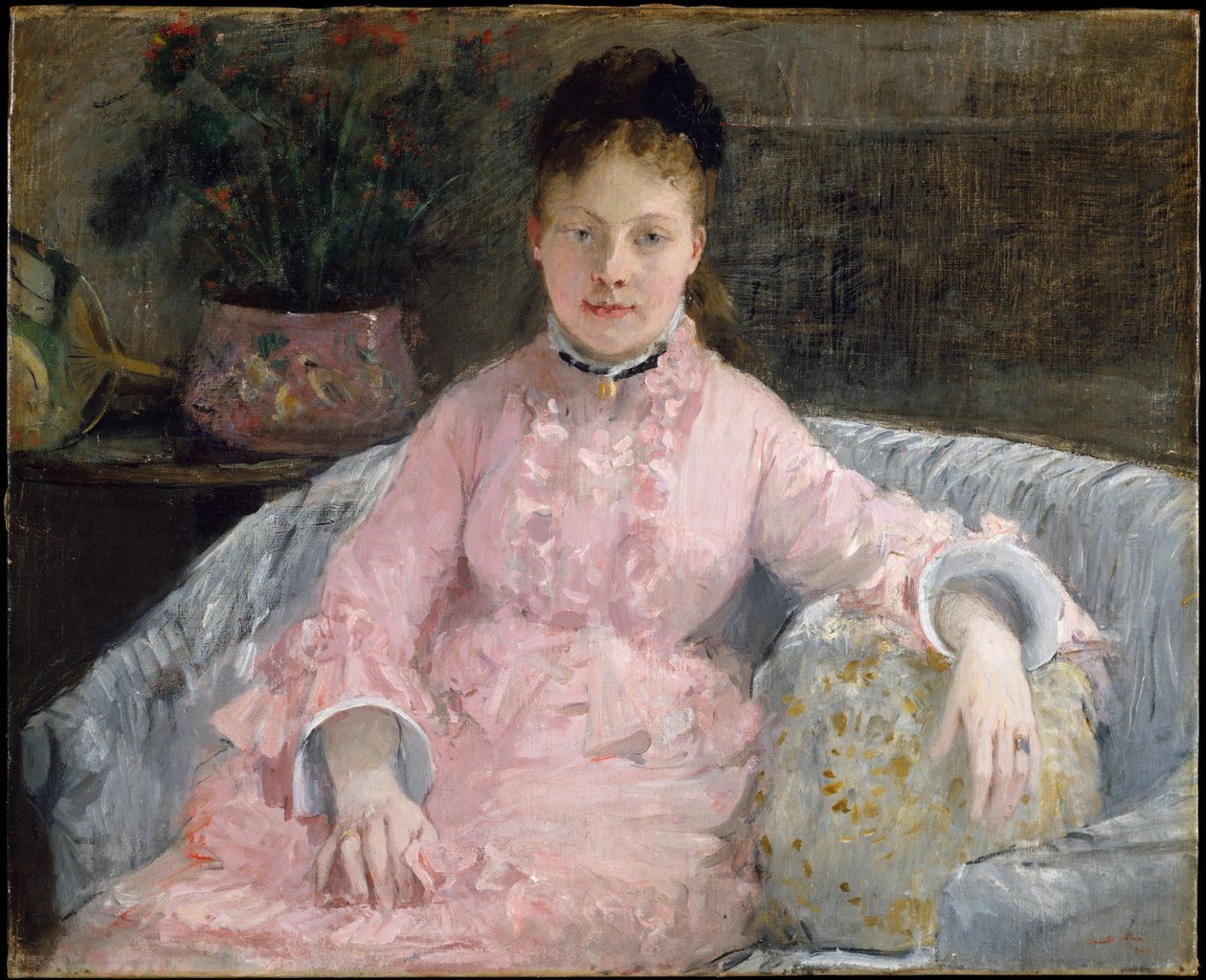 Różowa sukienka (Albertie-Marguerite Carré, później Madame Ferdinand-Henri Himmes, 1854–1935) autorstwa Berthe Morisot