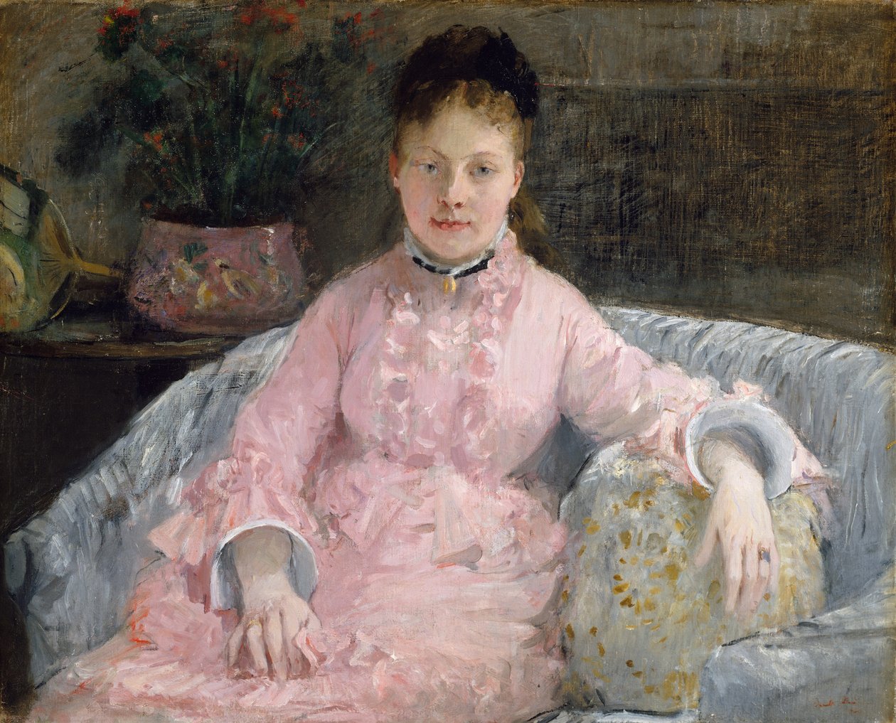Różowa sukienka Albertie-Marguerite Carré, później Madame Ferdinand-Henri Himmes, ca. 1870. autorstwa Berthe Morisot