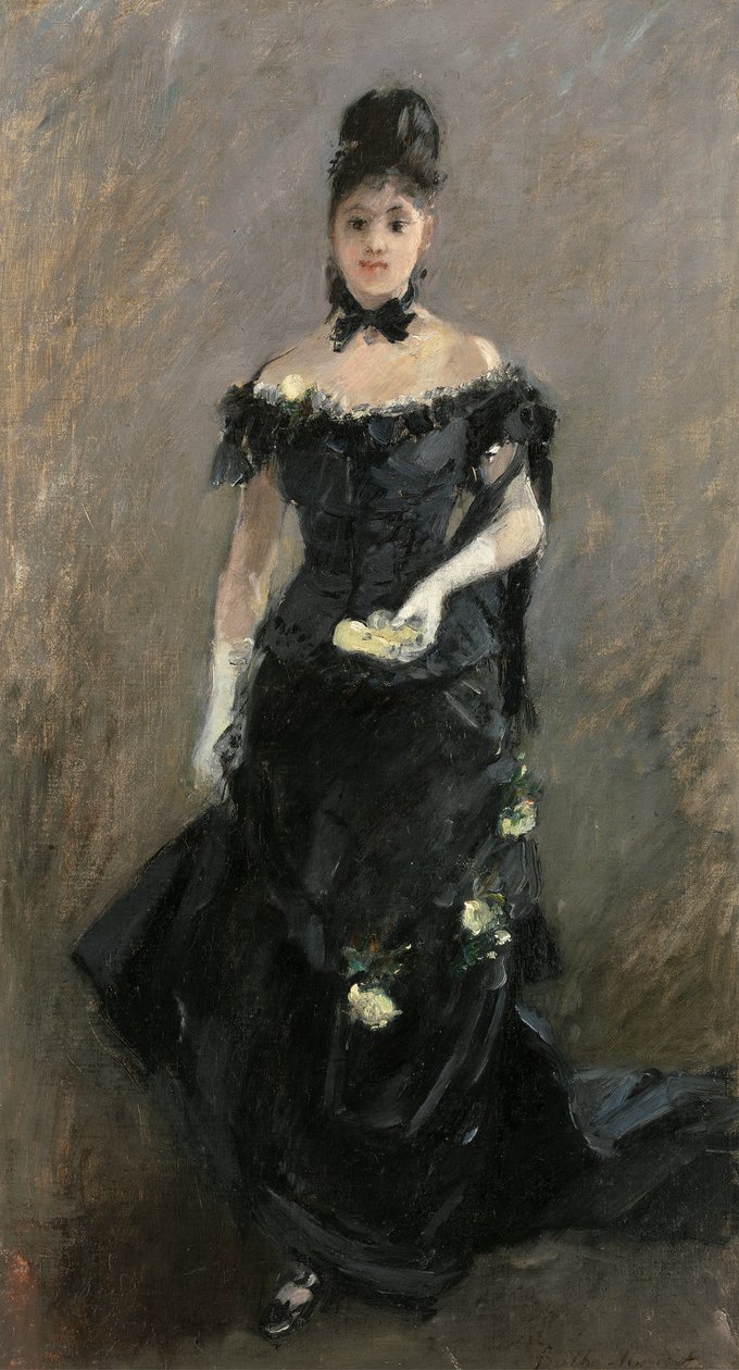 Kobieta w czerni lub przed teatrem, 1875 autorstwa Berthe Morisot