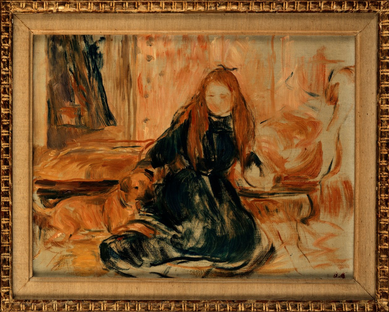 Dziewczynka bawiąca się z psem, 1892 autorstwa Berthe Morisot