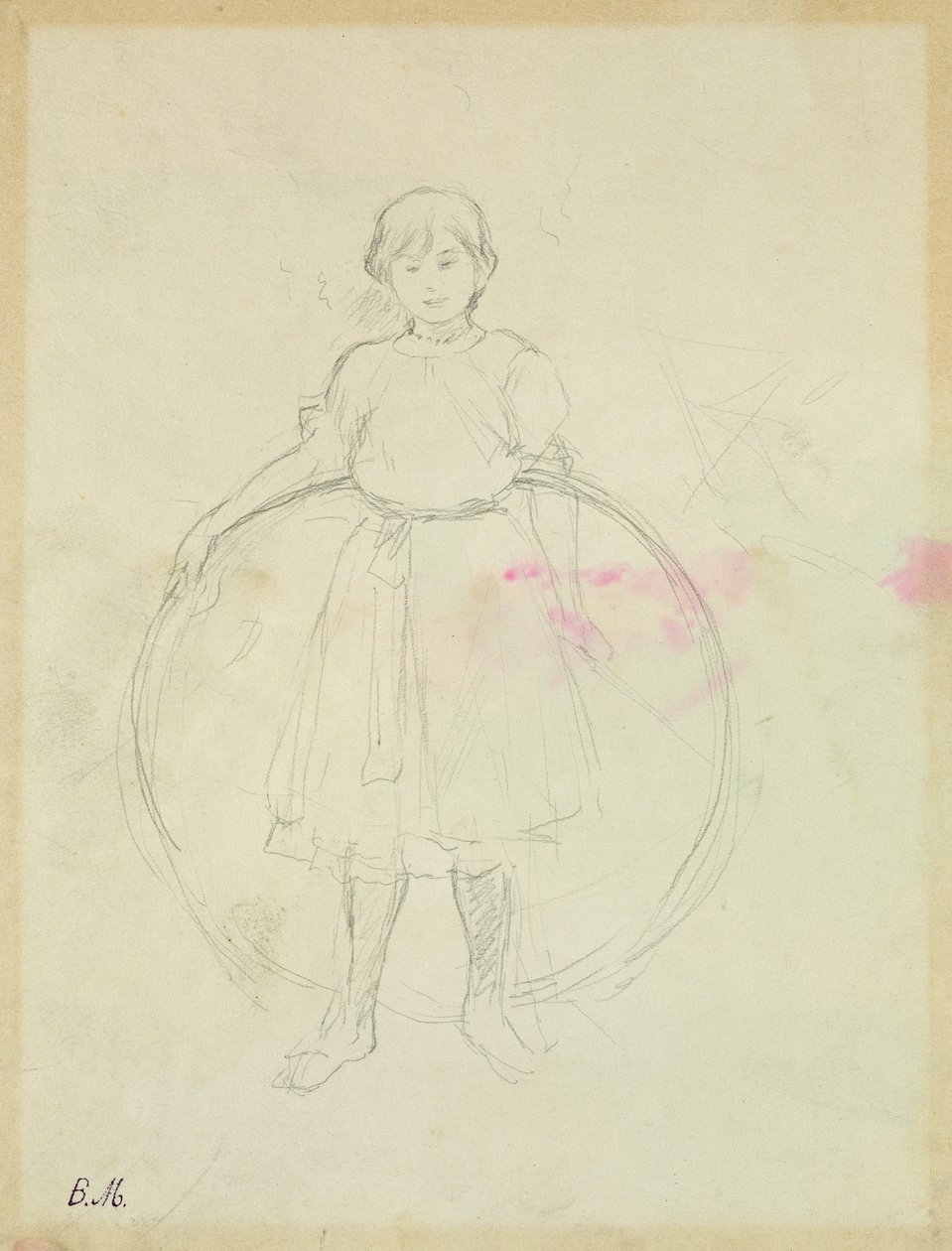 Młoda dziewczyna z obręczą, 1888 (grafit na papierze) autorstwa Berthe Morisot