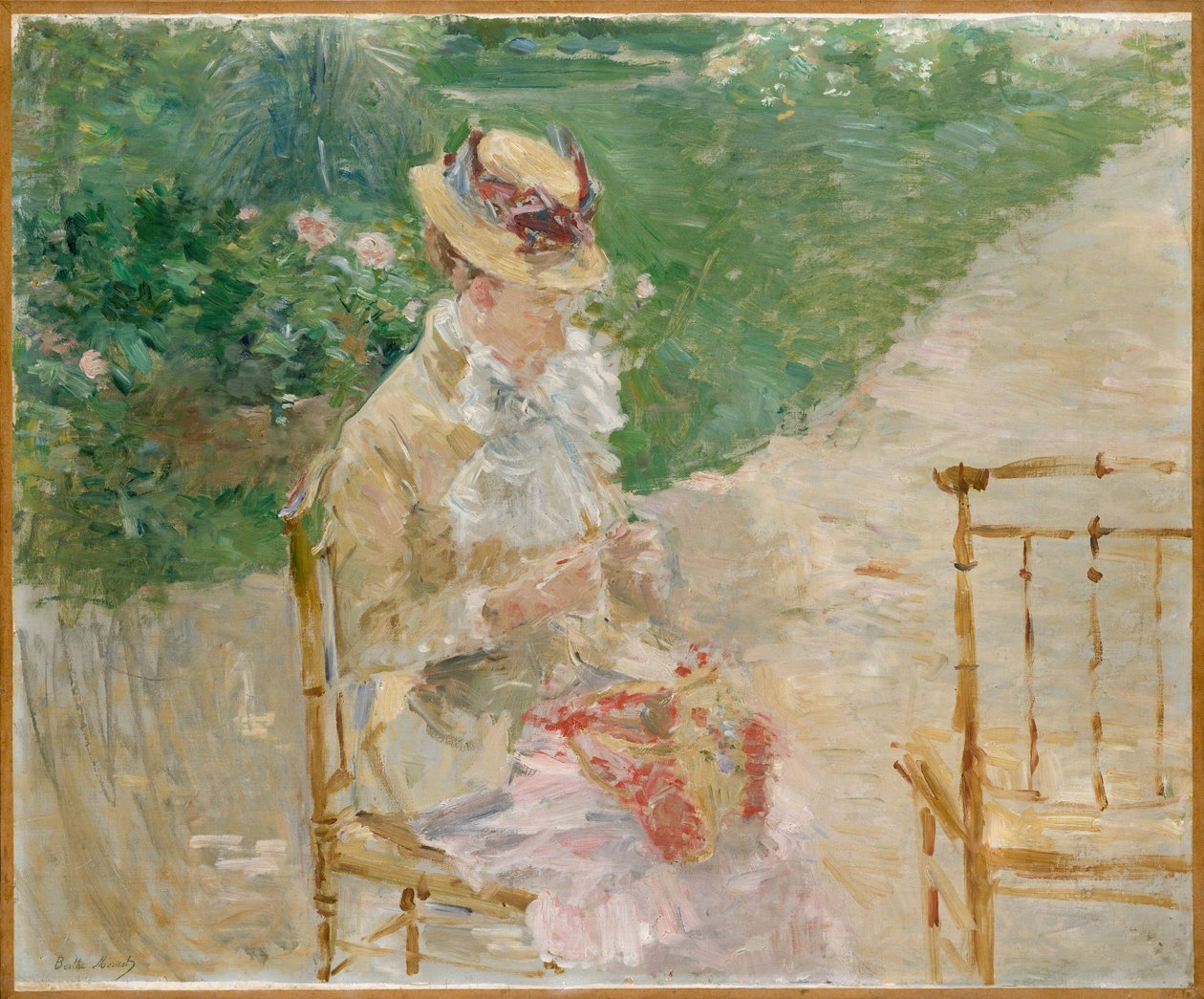 Młoda kobieta na drutach, ok. 1883 (olej na płótnie) autorstwa Berthe Morisot