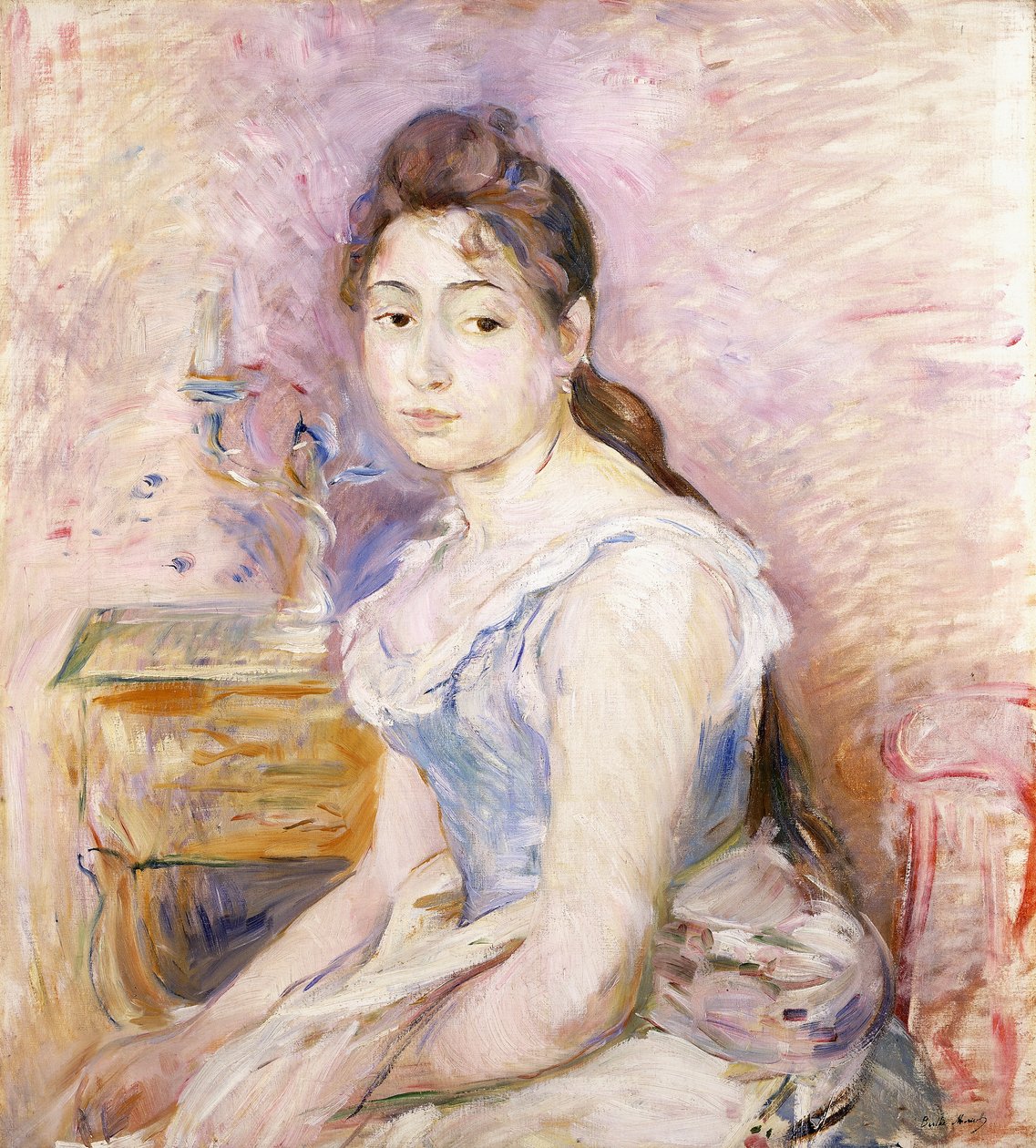 Młoda Kobieta w Niebieskim Gorsecie; Młoda dziewczyna w niebieskim gorsecie, 1891 autorstwa Berthe Morisot