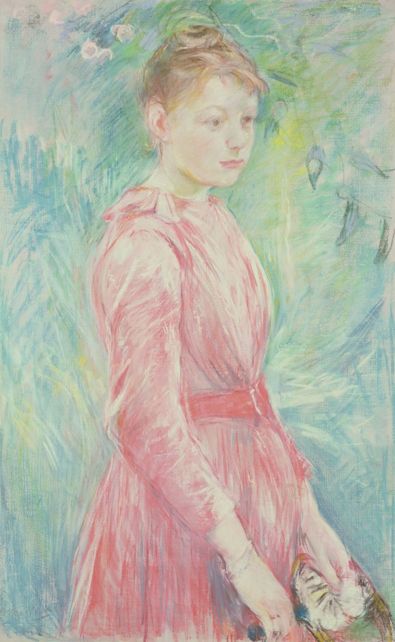Młoda dziewczyna w różowej sukni (pastel na papierze) autorstwa Berthe Morisot