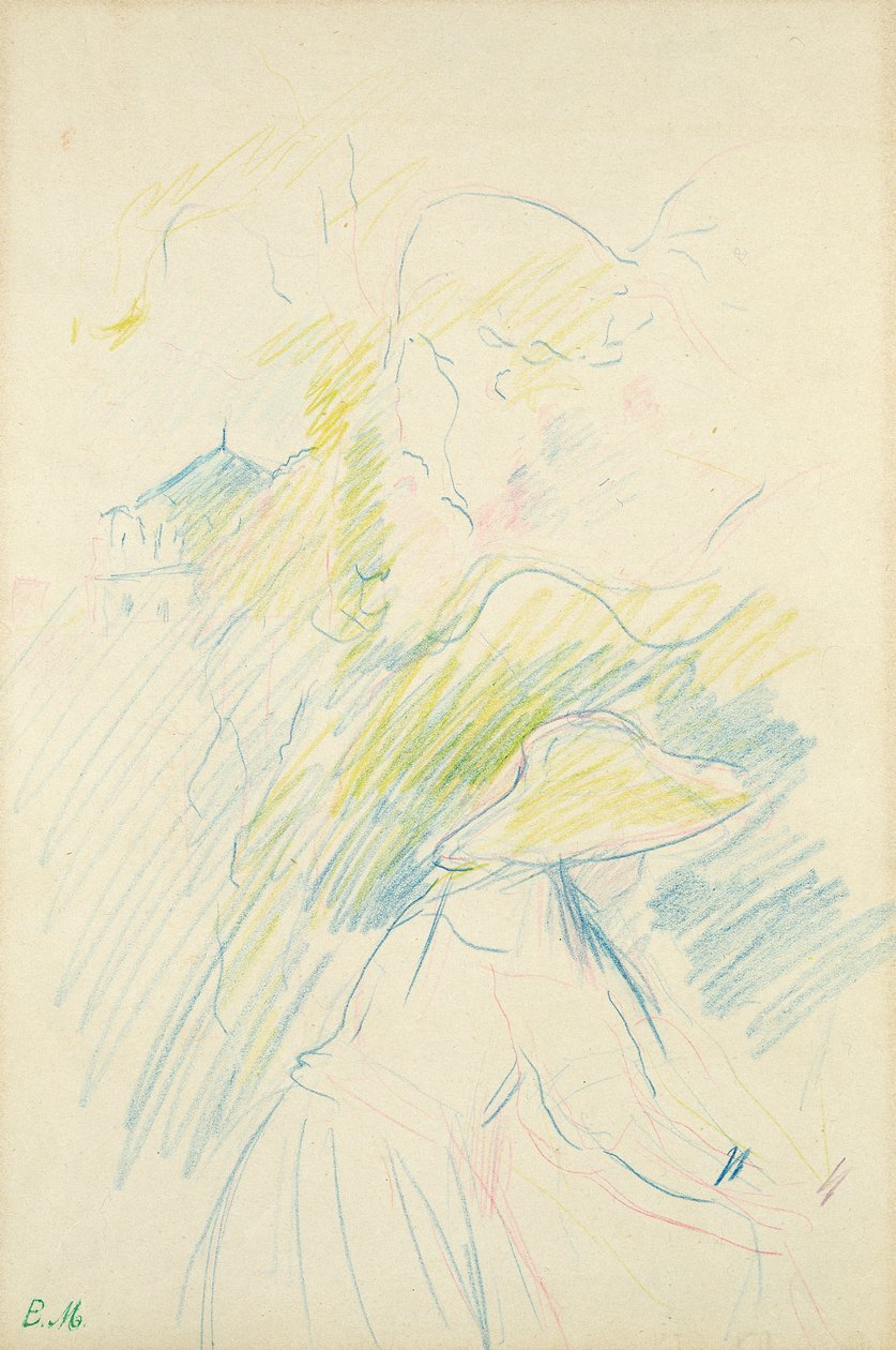 Młoda dziewczyna w ogrodzie, 1888 (kolorowa kredka na papierze) autorstwa Berthe Morisot