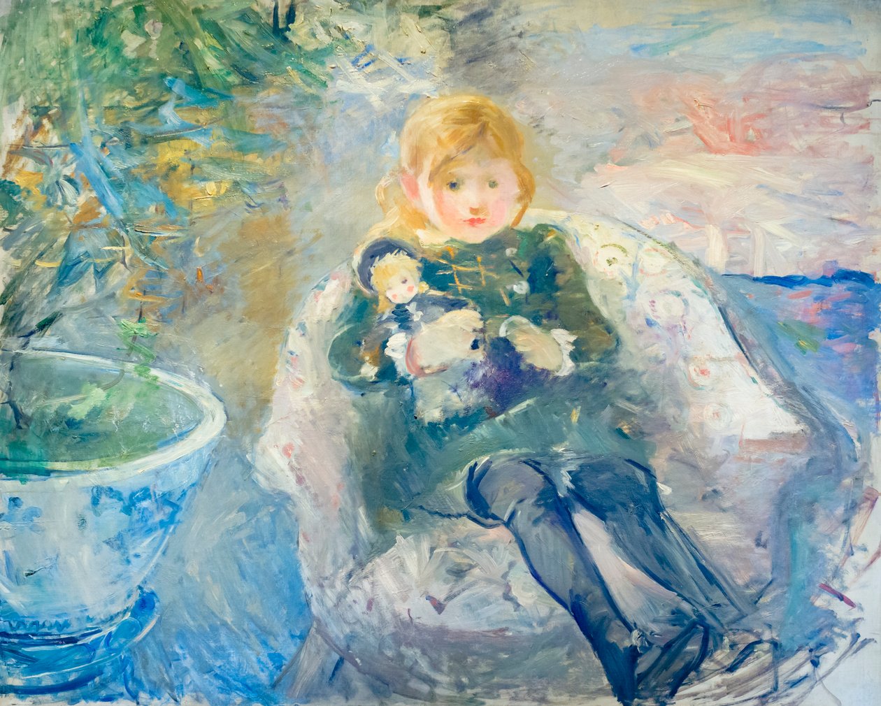 Młoda dziewczyna z lalką, ok. 1884 (olej na płótnie) autorstwa Berthe Morisot