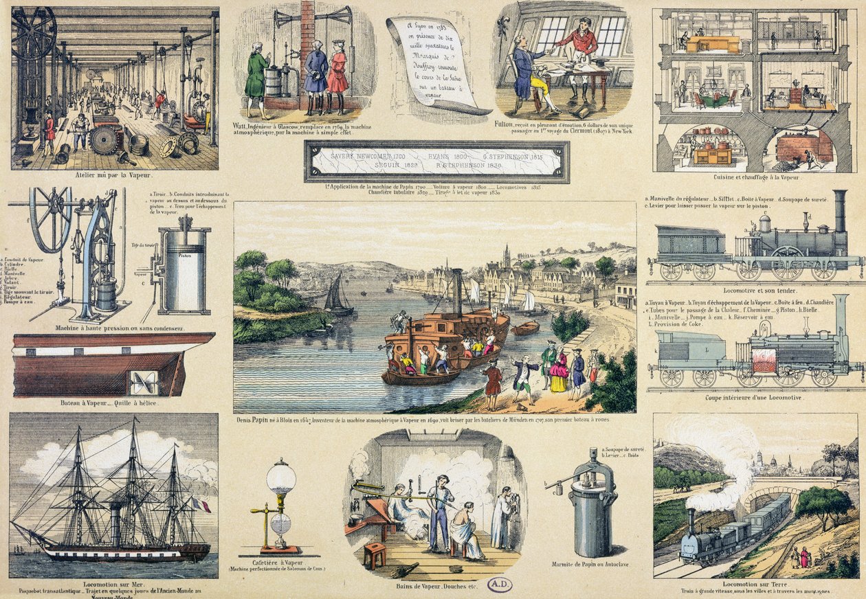 Historia pary, ilustracja do podręcznika edukacyjnego, połowa XIX wieku autorstwa Bertmont
