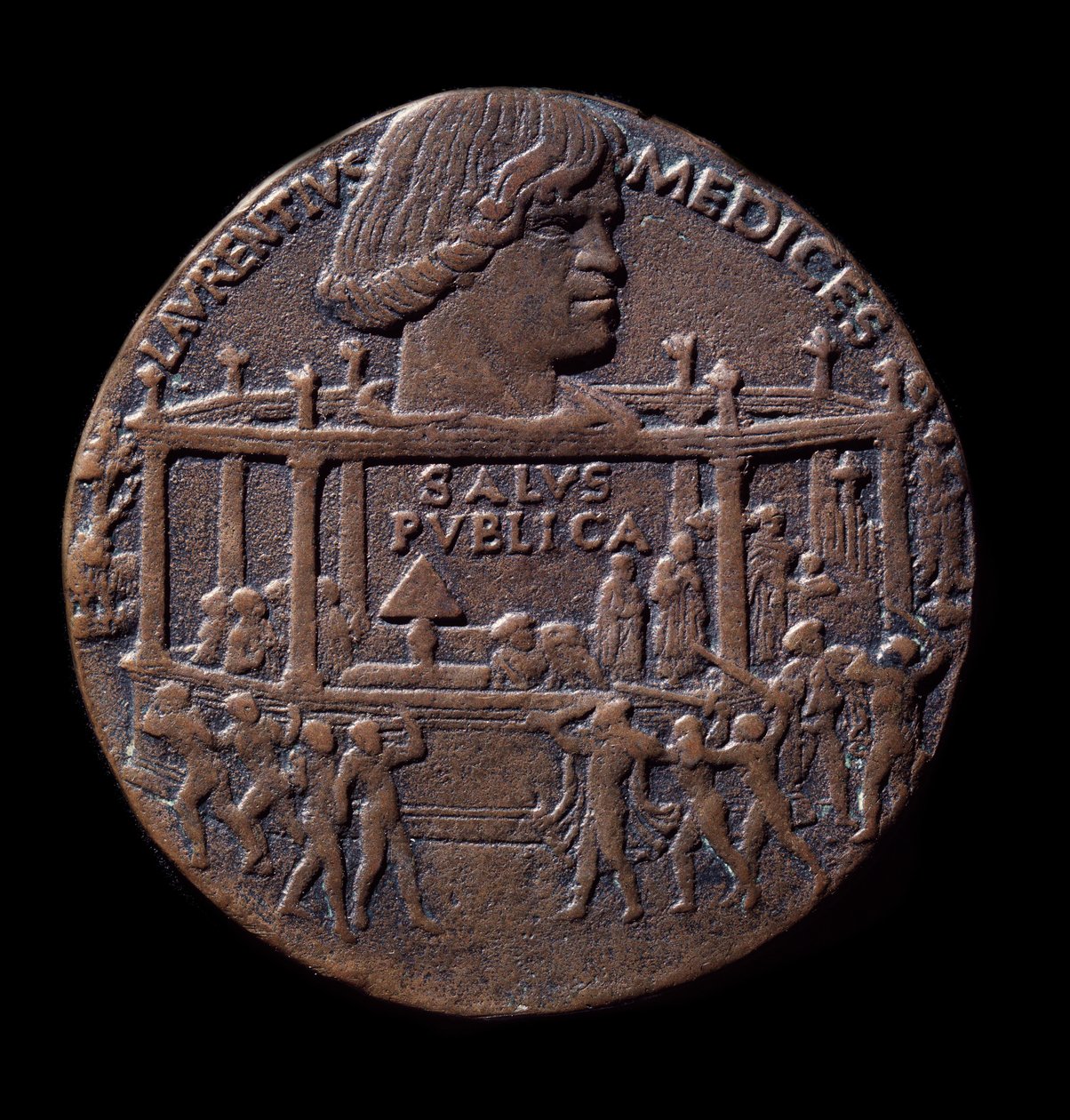 Brązowy medal za spisek Pazziego (1478) autorstwa Bertoldo di Giovanni