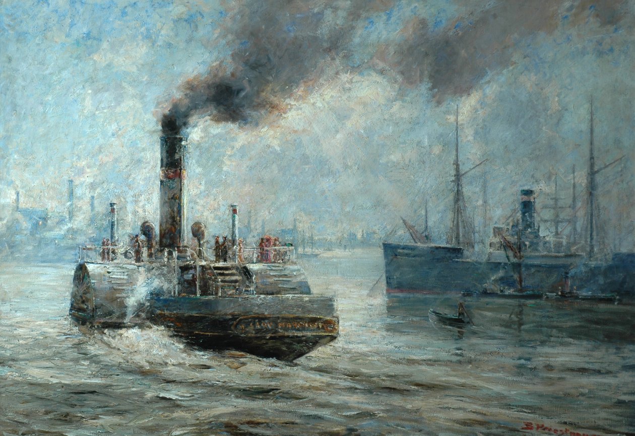 Mglisty dzień nad rzeką Rochester autorstwa Bertram Priestman