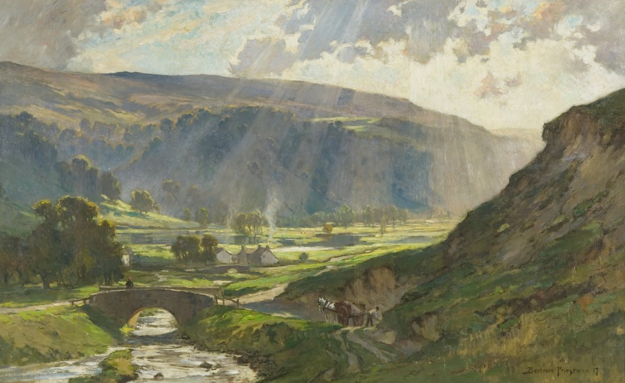 Zasłonięte słońcem wzgórza Wharfedale autorstwa Bertram Priestman