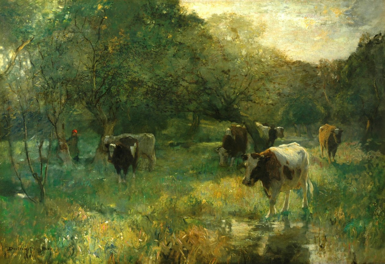 Pastwisko w dolinie, łąki bagienne autorstwa Bertram Priestman