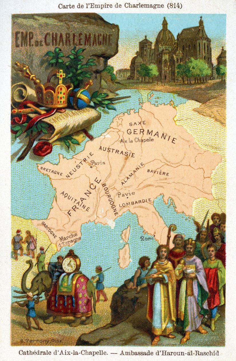 Mapa Imperium Karola Wielkiego, ok. 1890 r autorstwa Bertrand Perrony