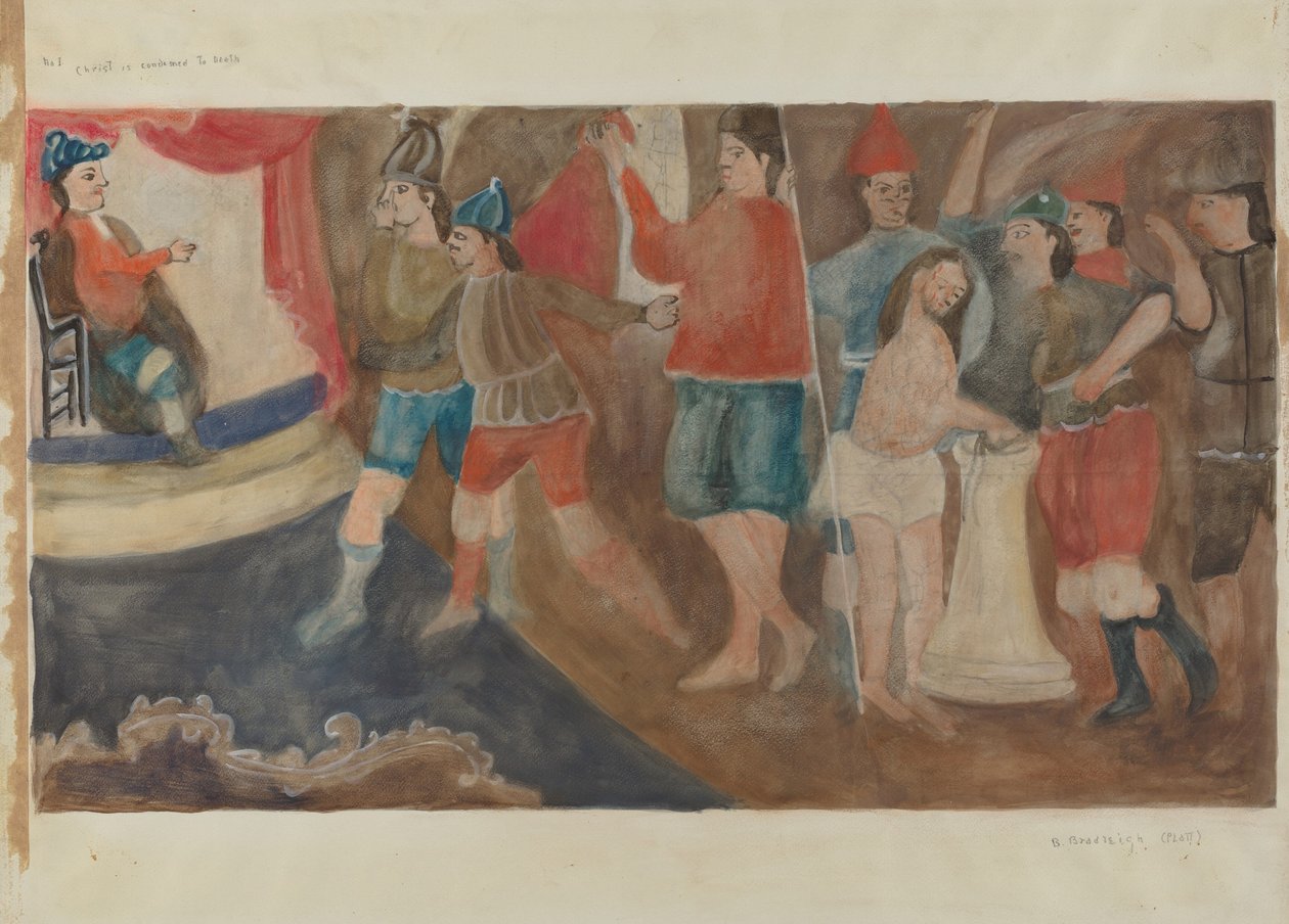 Stacja Drogi Krzyżowej nr 1: Jezus skazany na śmierć, ok. godz. 1936. autorstwa Beulah Bradleigh