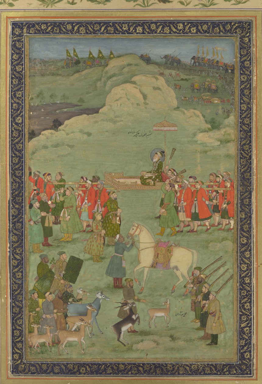 Cesarz Aurangzeb niesiony na palankinie, ca. 1705-20. autorstwa Bhavanidas
