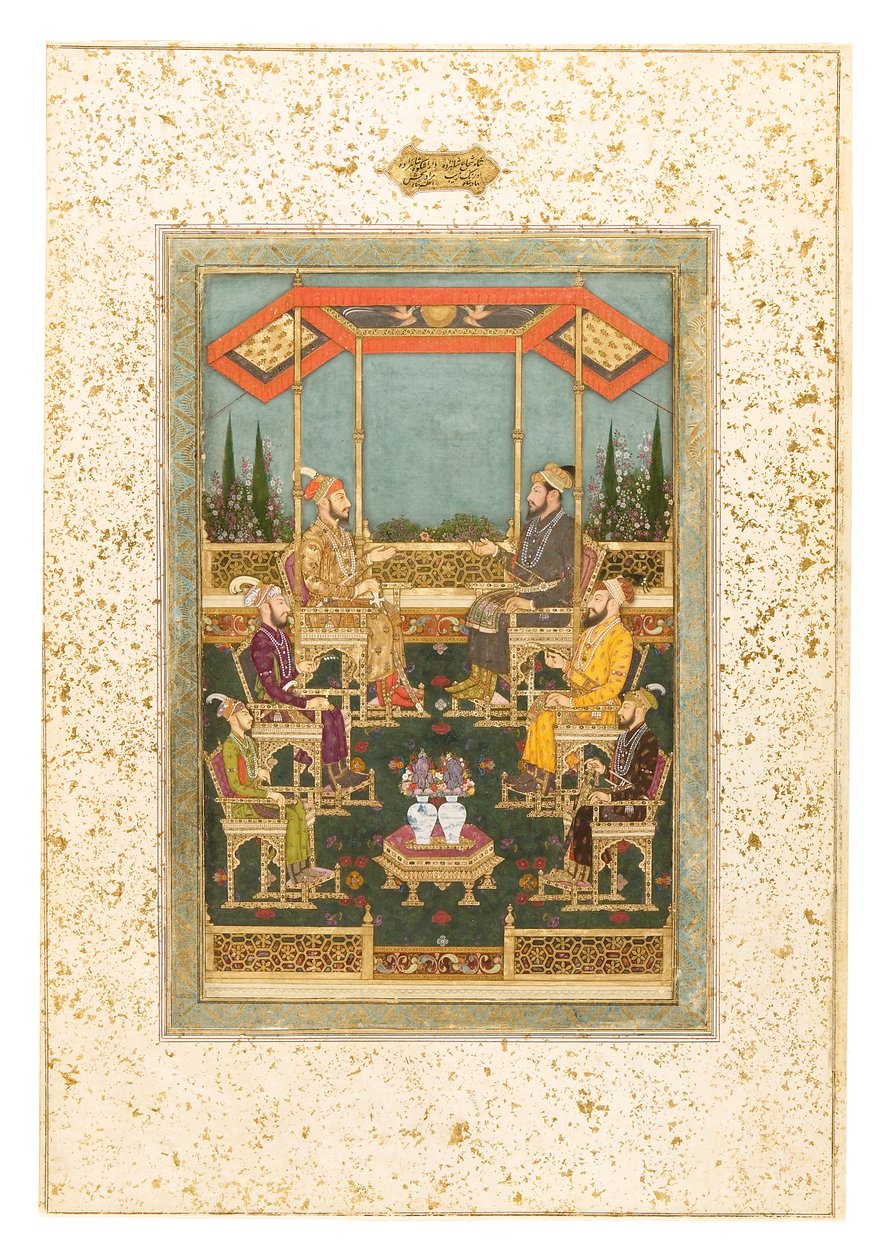 Zebranie książąt, ok. 1710 (wc i złoto na papierze) autorstwa Bhawani Das