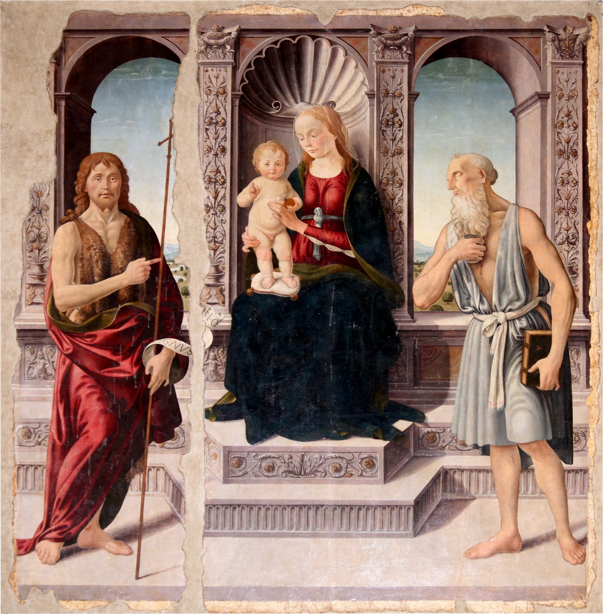 Madonna z Dzieciątkiem na tronie ze świętymi Janem Chrzcicielem i Jeronimo autorstwa Biagio d
