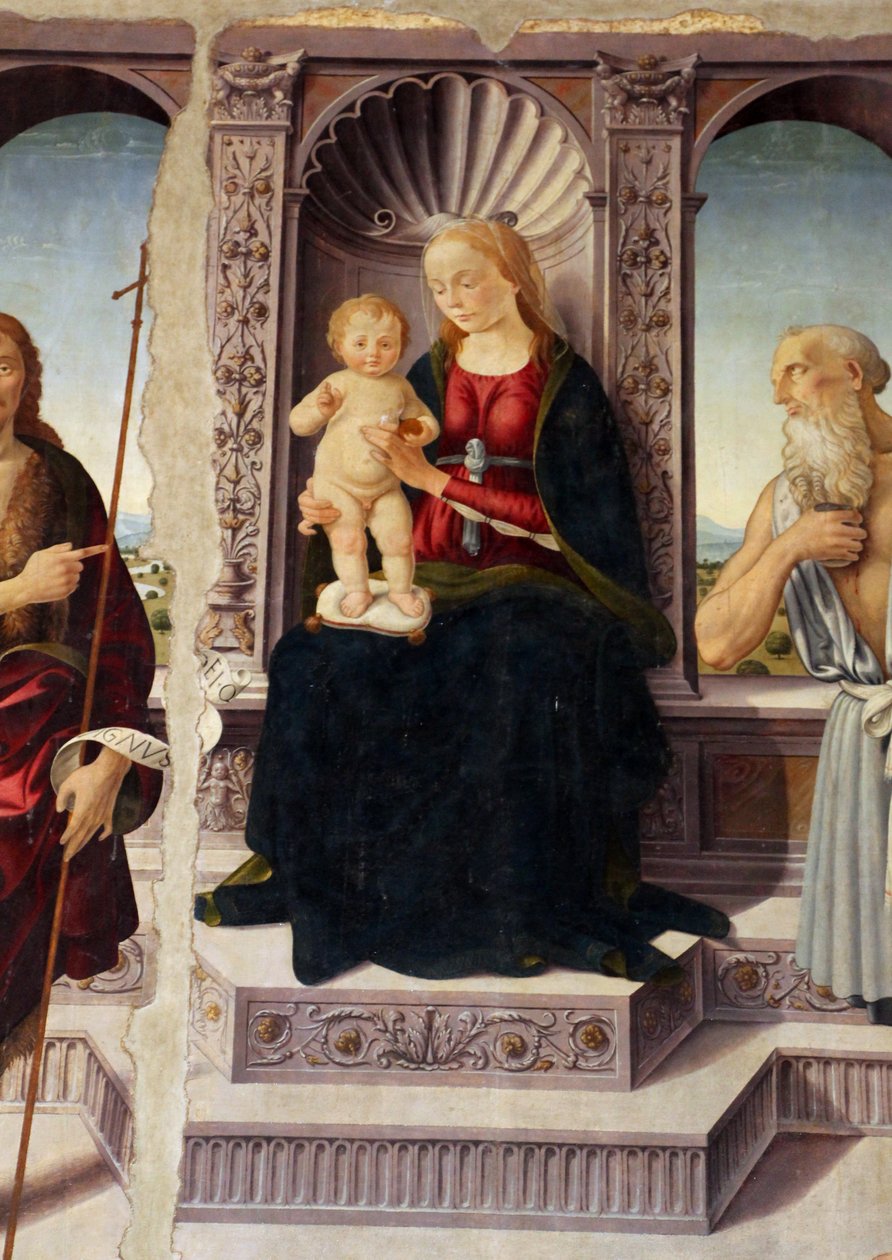 Madonna z Dzieciątkiem na tronie ze świętymi Janem Chrzcicielem i Jeronimo autorstwa Biagio d