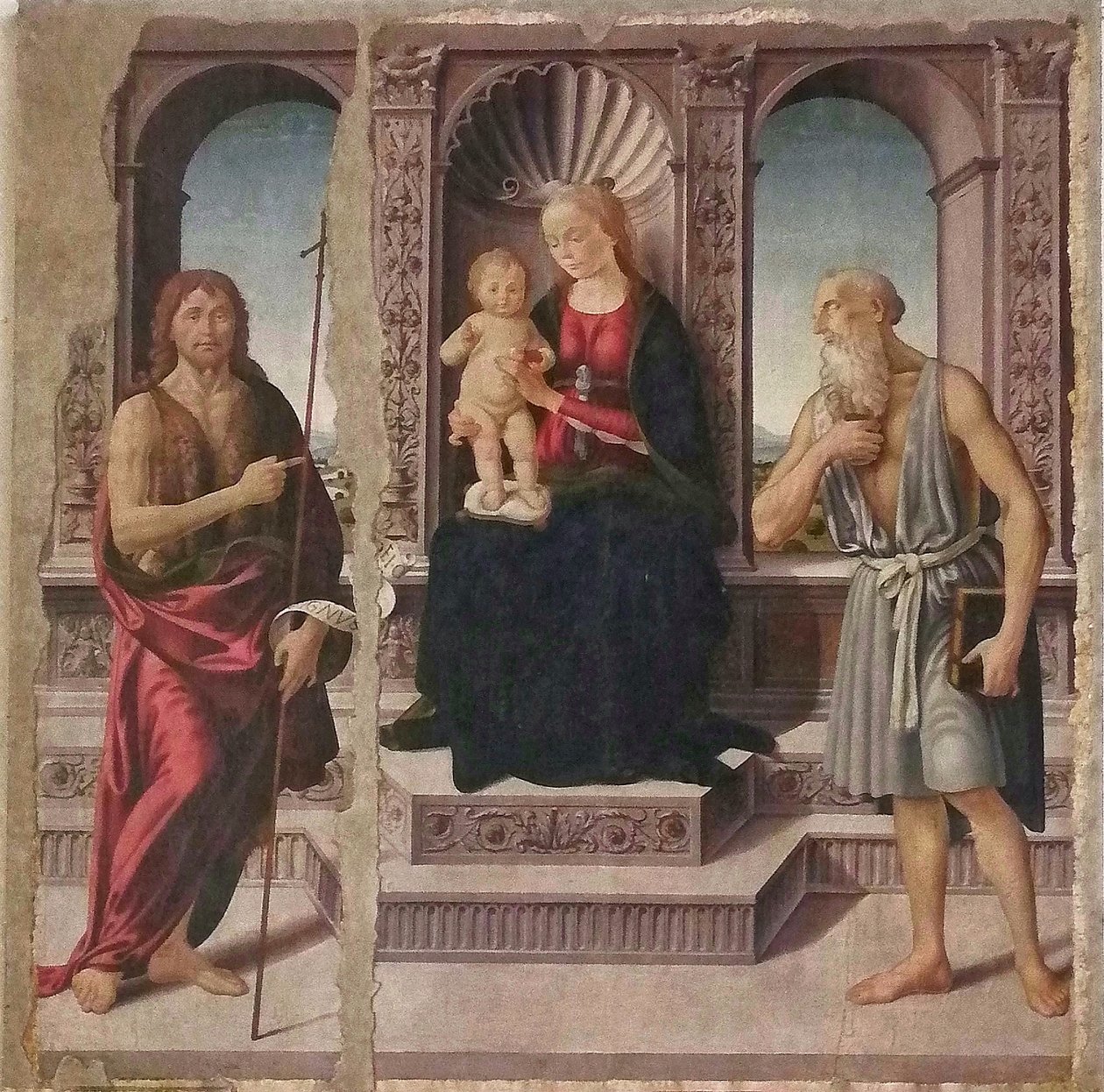 Madonna z Dzieciątkiem na tronie ze świętymi Janem Chrzcicielem i Jeronimo autorstwa Biagio d