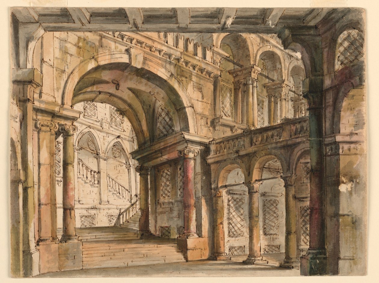 Scenografia, Dziedzińce Pałacowe i Klatki Schodowe autorstwa Bibiena Family, 1657