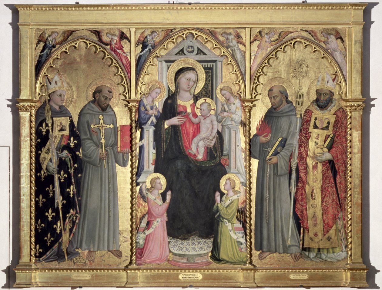 Ludwikiem z Tuluzy, Franciszkiem z Asyżu, Antonim z Padwy i Mikołajem z Bari (tempera na płycie) autorstwa Bicci di Lorenzo