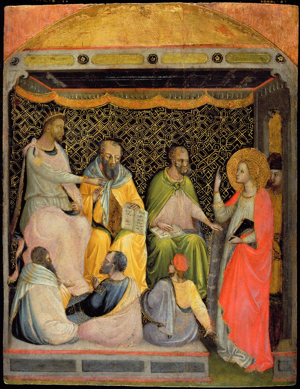 Św. Katarzyna Aleksandryjska w dyskusji z filozofami (tempera na panelu) autorstwa Bicci di Lorenzo