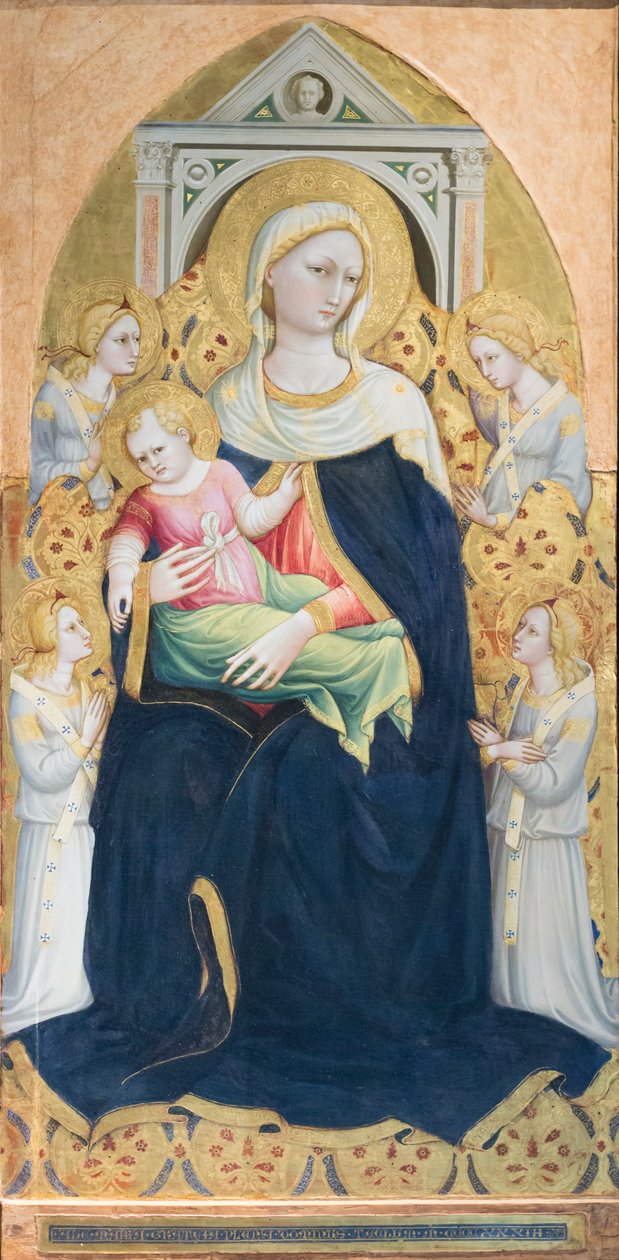 Madonna z Dzieciątkiem i czterema aniołami na tronie, ok. 1433 (tempera i złoto płatkowe na panelu) autorstwa Bicci di Lorenzo