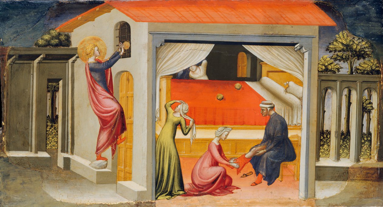Święty Mikołaj daje posag, 1433-35. autorstwa Bicci di Lorenzo