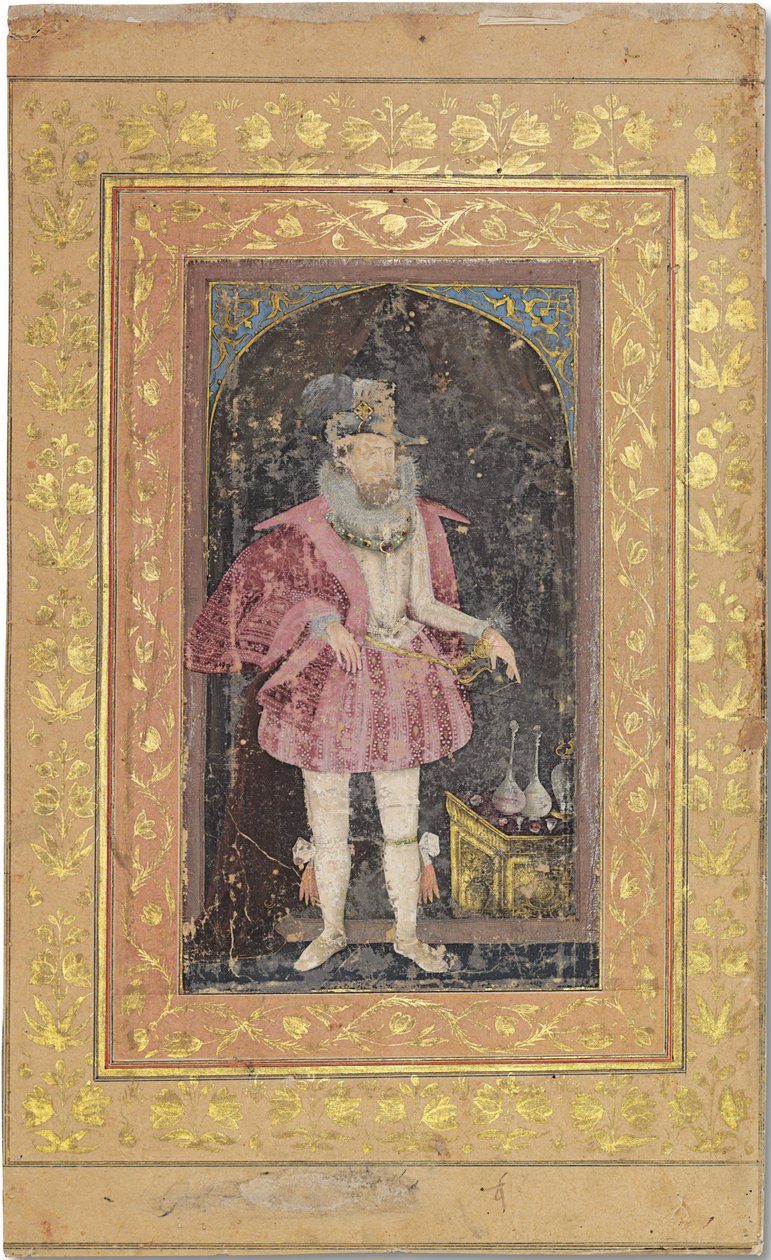 Rzadki Mughal Portrait of James I, ok. 1615-18 (nieprzezroczyste pigmenty wzmocnione złotem na papierze) autorstwa Bichitr Bichitr