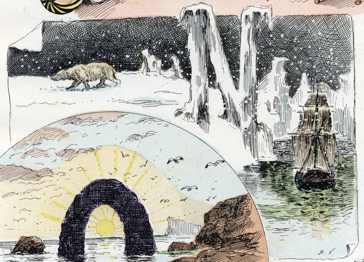Litera N (Północ, Śnieg, Noc, Statek). 1908 (chromolitografia) autorstwa Bigot Valentin Bigot Valentin