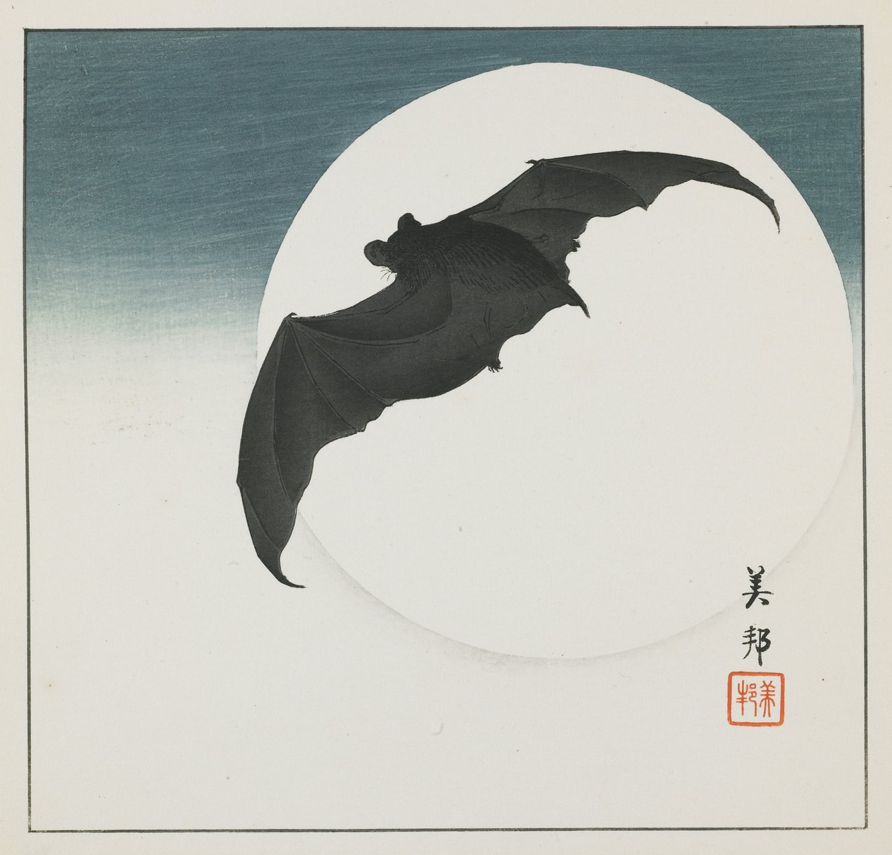 Nietoperz i Księżyc, początek XX wieku autorstwa Biho Takashi or Takahashi (b. 1873. fl 1890 1930)