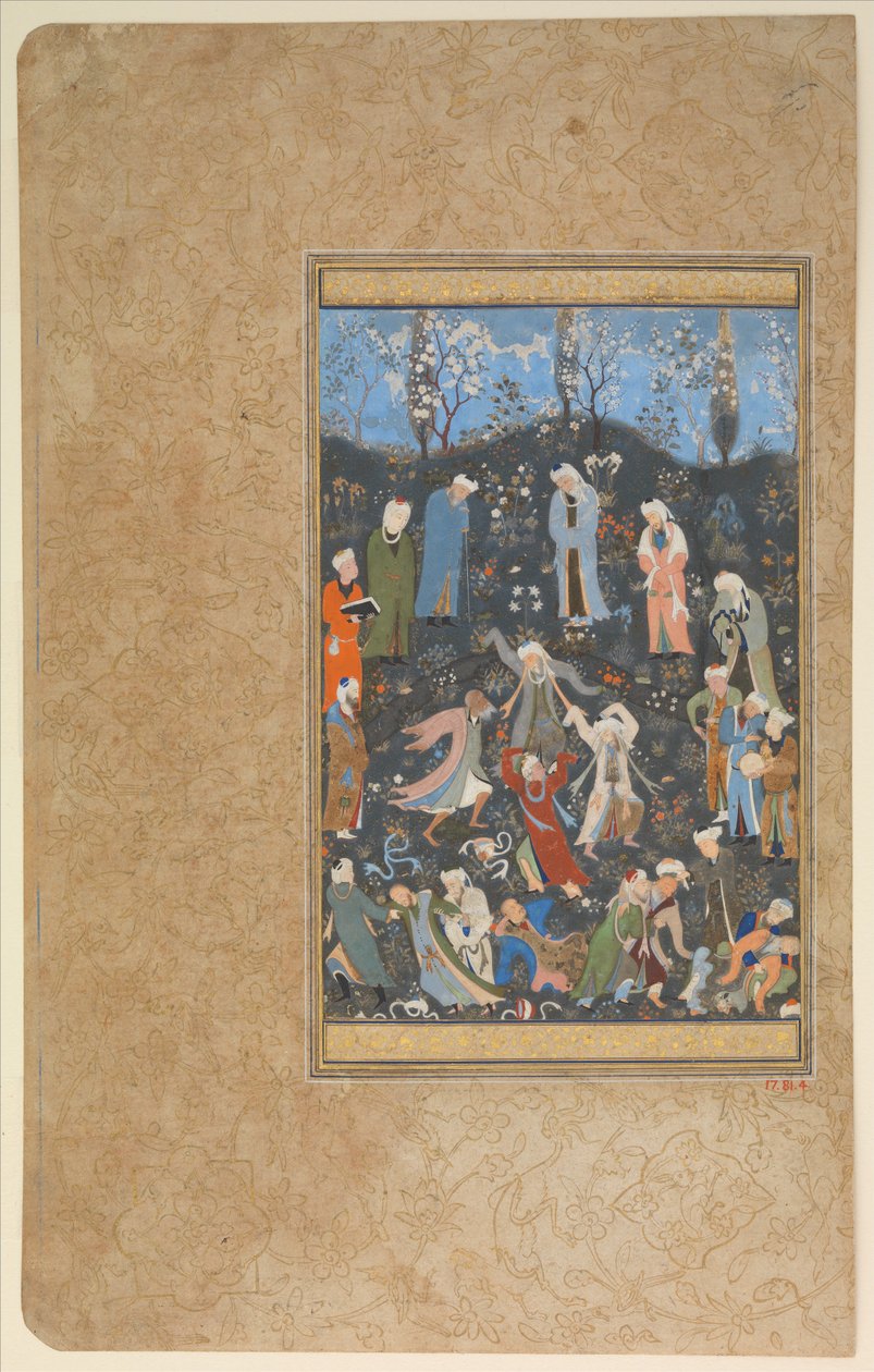 Tańczący derwisze, ok. 1480 (nieprzezroczysta akwarela i złoto na papierze) autorstwa Bihzad (attr. to)