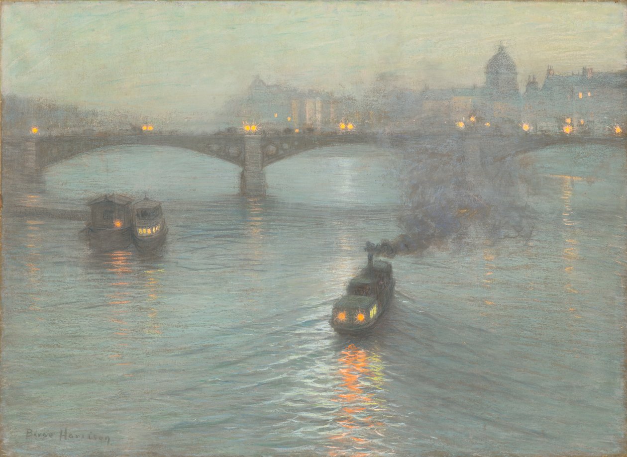 Wieczór nad Sekwaną, ok.1888 (pastel na przygotowanym płótnie) autorstwa Birge Harrison