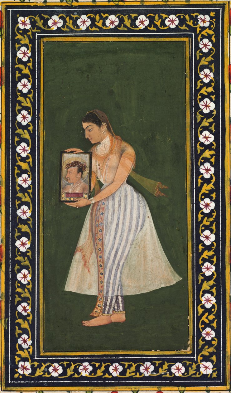 Nur Jahan, trzymający portret cesarza Jahangira, ok. 1930 r. 1627. autorstwa Bishandas
