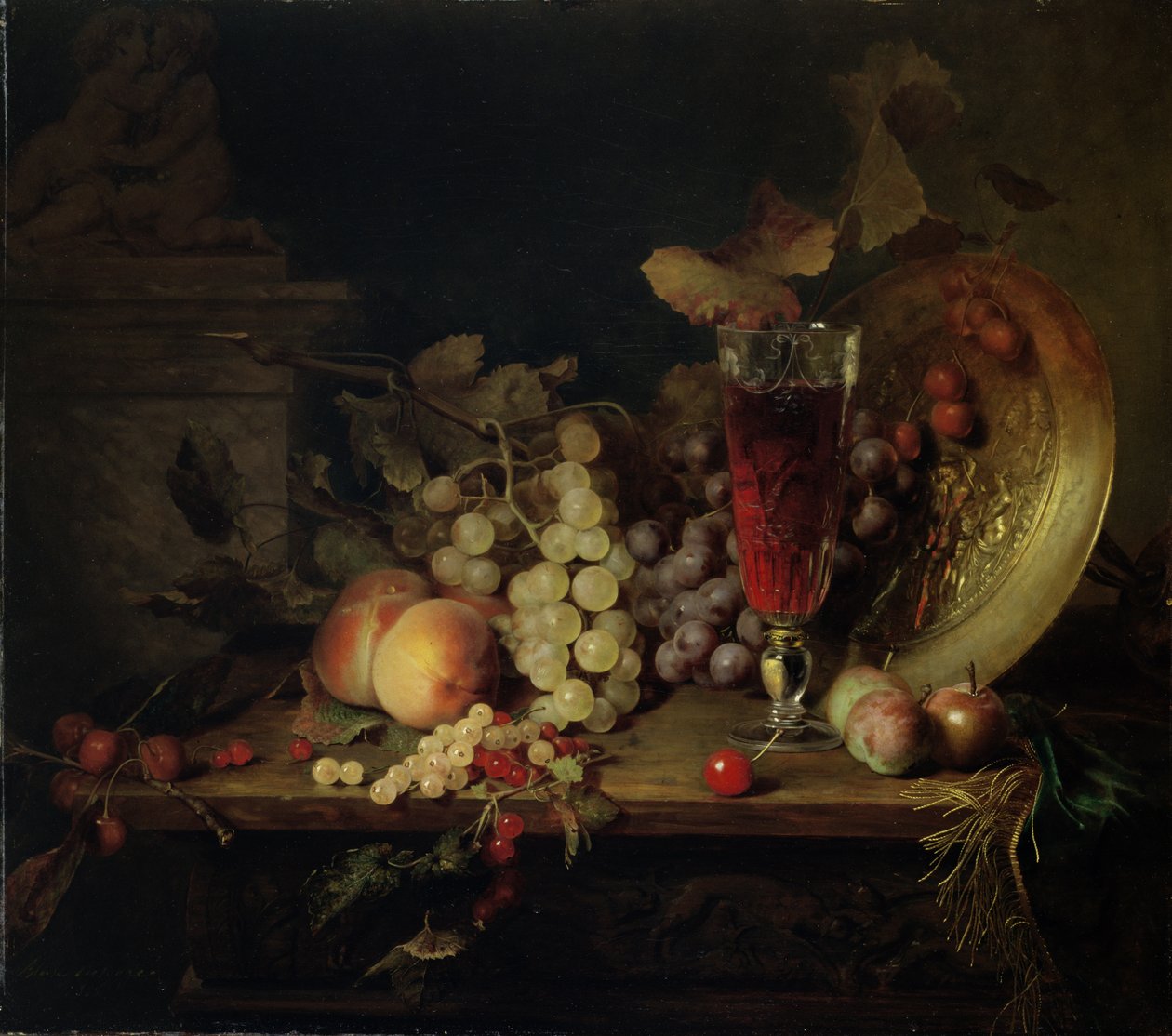 Martwa natura z owocami, kieliszek wina, 1863 autorstwa Blaise Alexandre Desgoffe