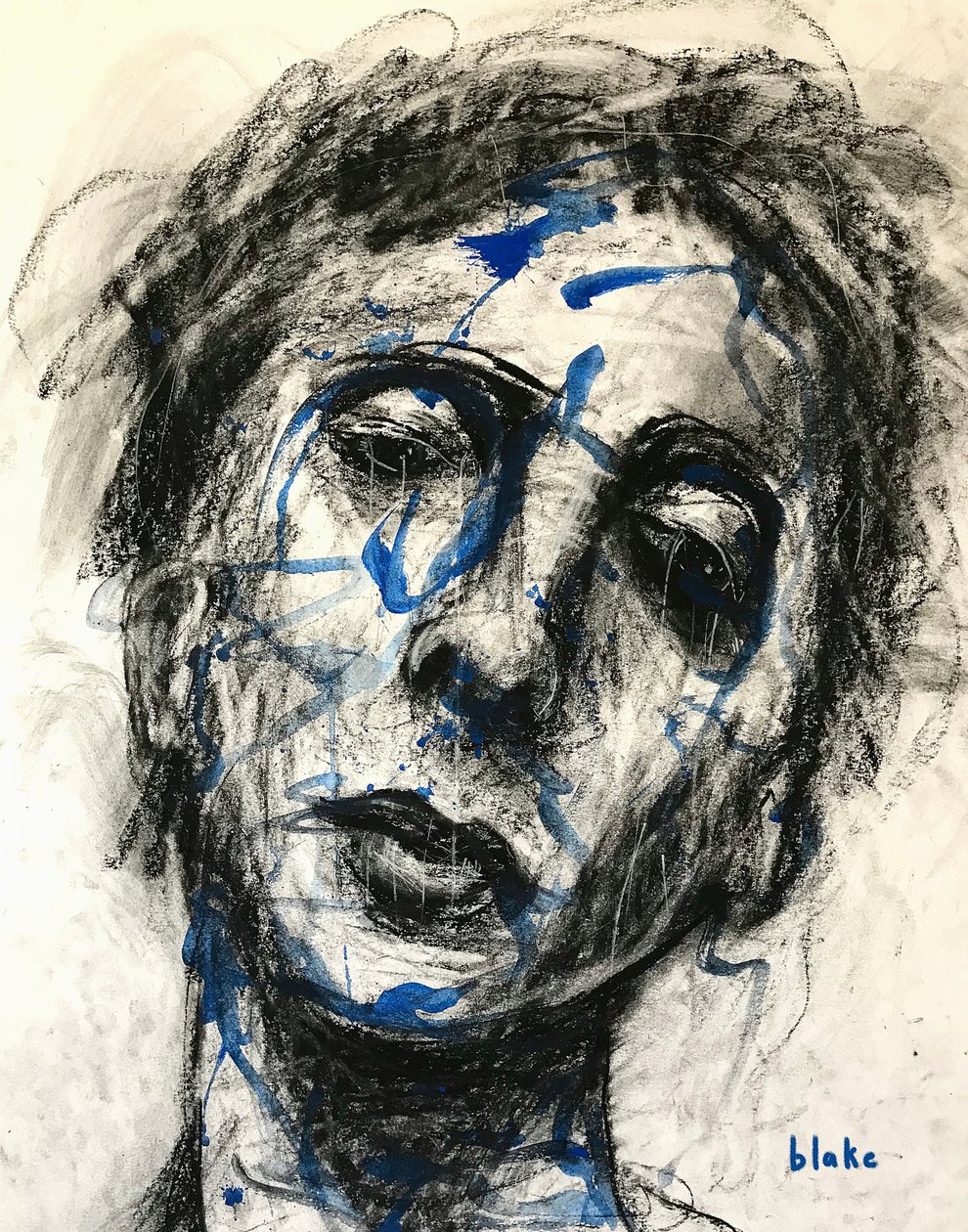 Feeling Blu’ Again, ok. 2019 (węgiel i farba na papierze) autorstwa Blake Munch