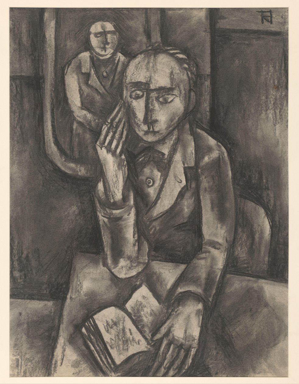 Mężczyzna siedzący przy stole z otwartą książką autorstwa Bob Hanf (signed by artist)