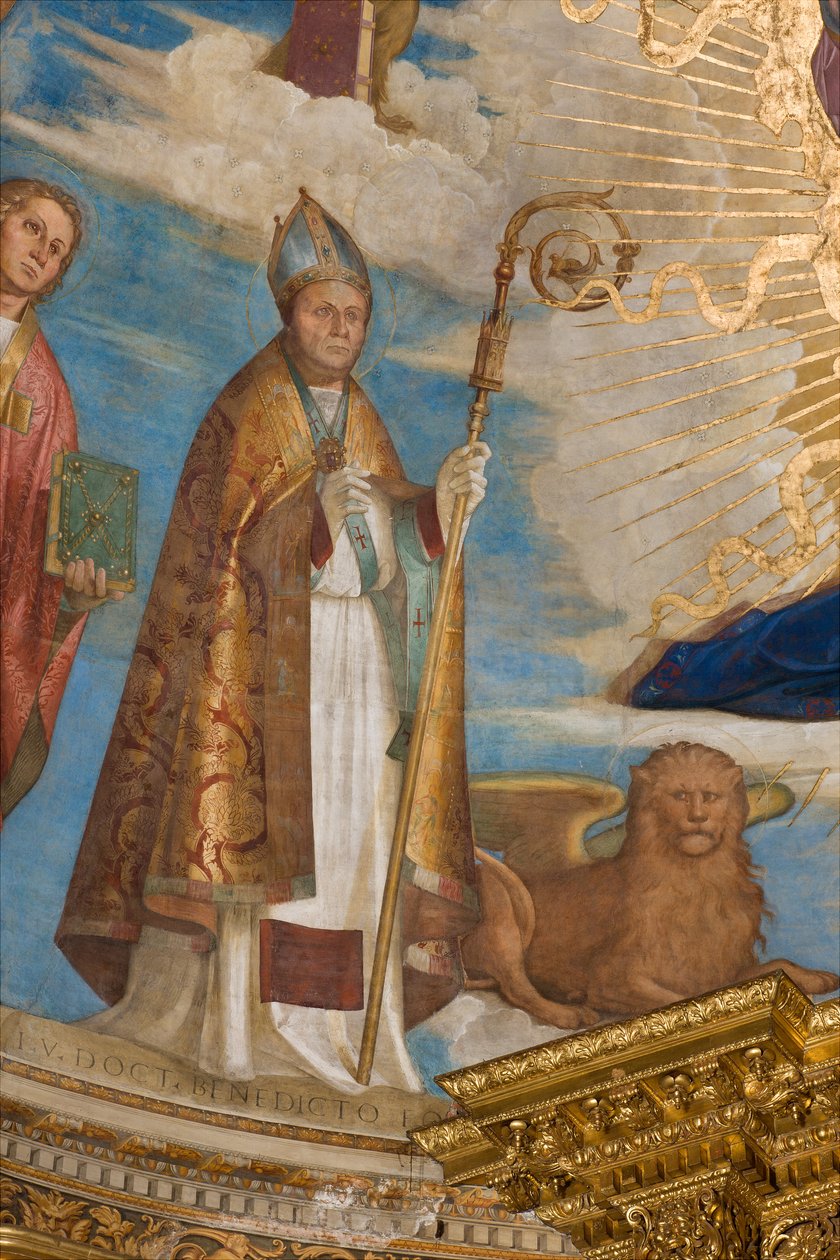 Apsyda, Catino Apse, Boccaccio Boccaccino, Pantokrator wśród świętych Marcellino, Imerio, Omobono, Piotr Egzorcysta, Fragment św. Imerio autorstwa Boccaccio Boccaccino