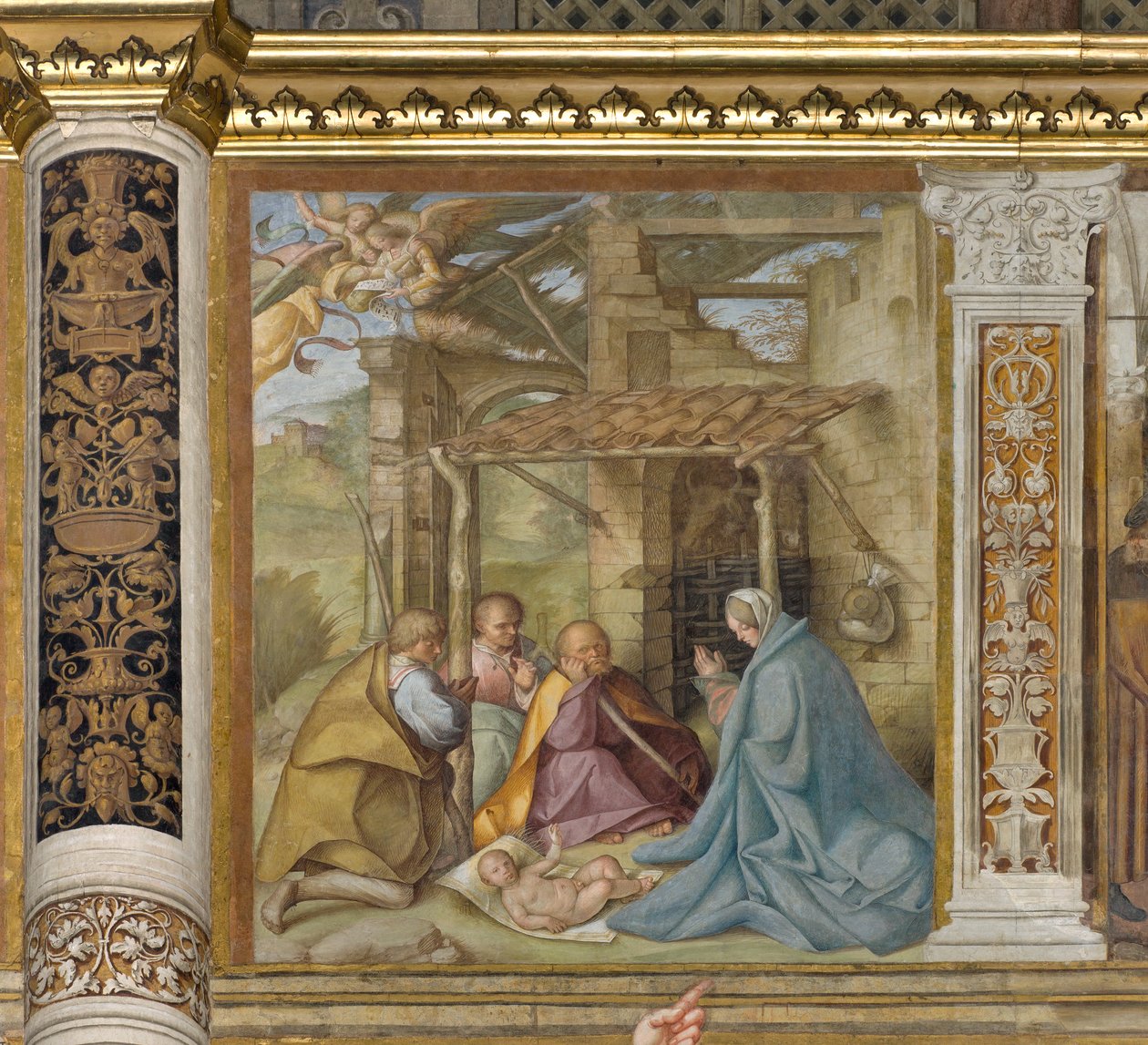 Środkowa Aave, Czwarte Przęsło Północne, Adoracja Pasterzy, Boccaccio Boccaccino 1516-17 autorstwa Boccaccio Boccaccino
