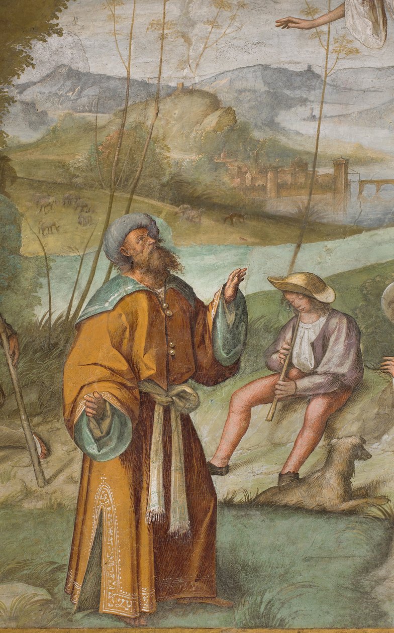Nawa środkowa, pierwsze północne przęsło, ogłoszenie do Gioacchino, Boccaccio Boccaccino 1514-15, szczegół autorstwa Boccaccio Boccaccino