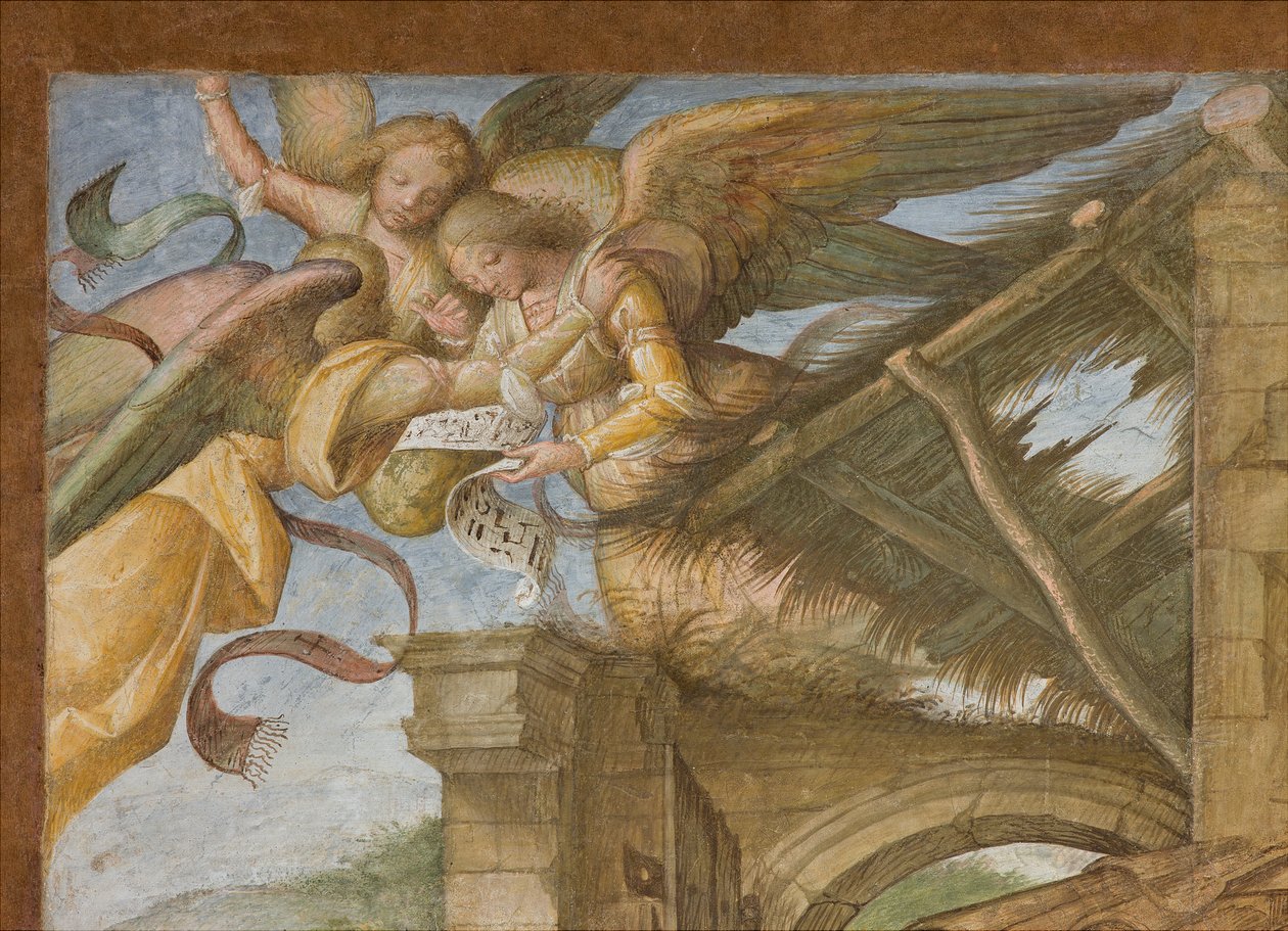 Nawa środkowa, czwarte przęsło północne, Adoracja pasterzy, Boccaccio Boccaccino 1516-17, detal autorstwa Boccaccio Boccaccino