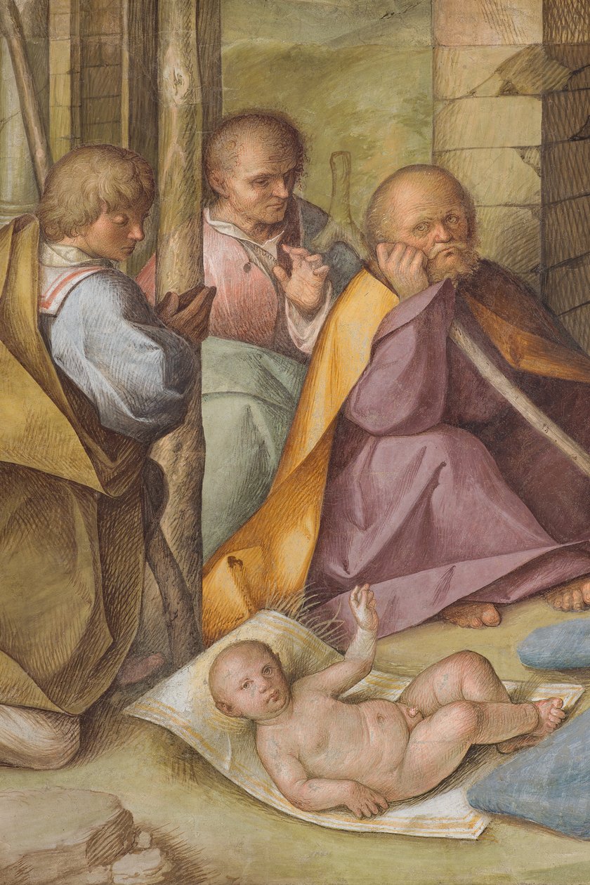 Nawa Środkowa, Czwarte Przęsło Północne, Adoracja Pasterzy, Boccaccio Boccaccino 1516-17, Szczegół autorstwa Boccaccio Boccaccino