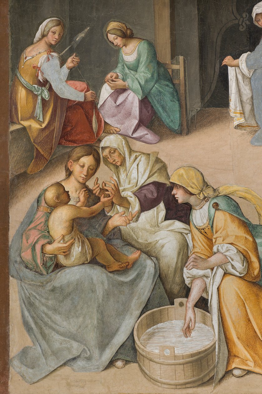 Nawa Centralna, Drugie Przęsło Północne, Narodziny Dziewicy, Boccaccio Boccaccino 1514-15, Detal autorstwa Boccaccio Boccaccino