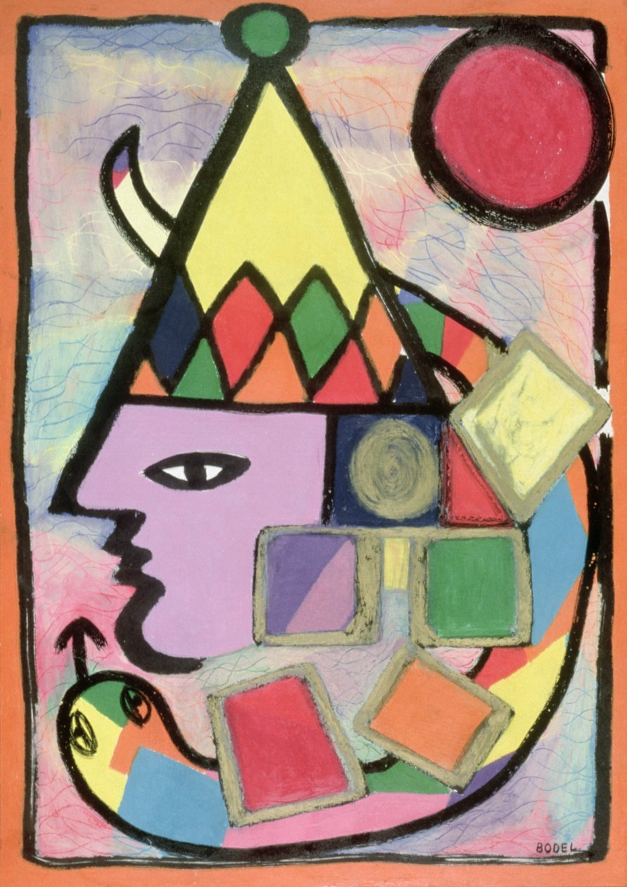 Arlekin, 2000 (olej, pastel i tusz indyjski na papierze) autorstwa Bodel Rikys