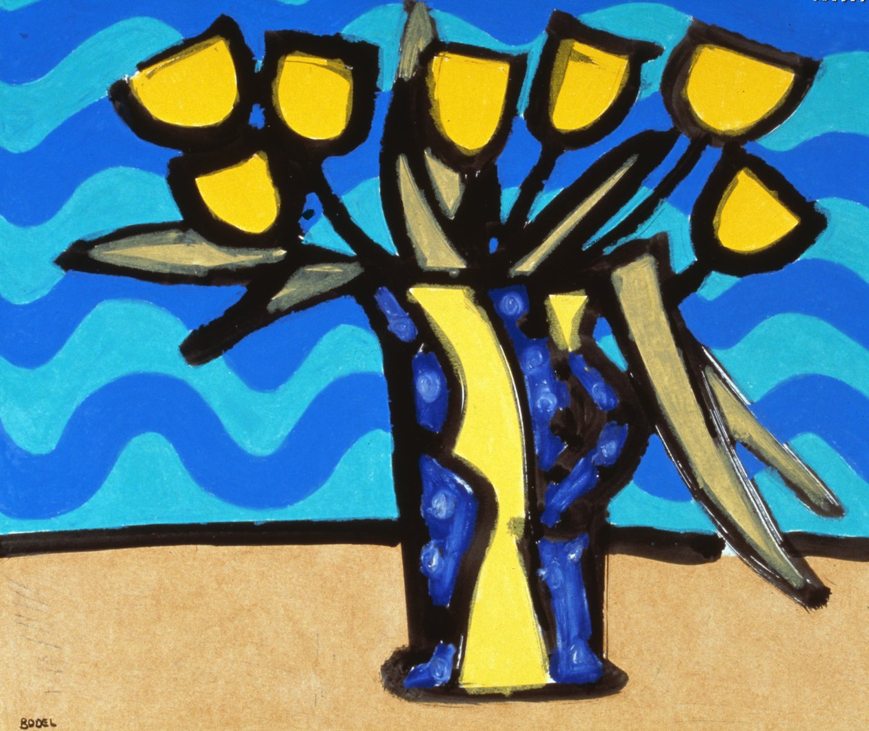 Żółte tulipany, 1996 (olej, pastel i tusz indyjski na papierze) autorstwa Bodel Rikys