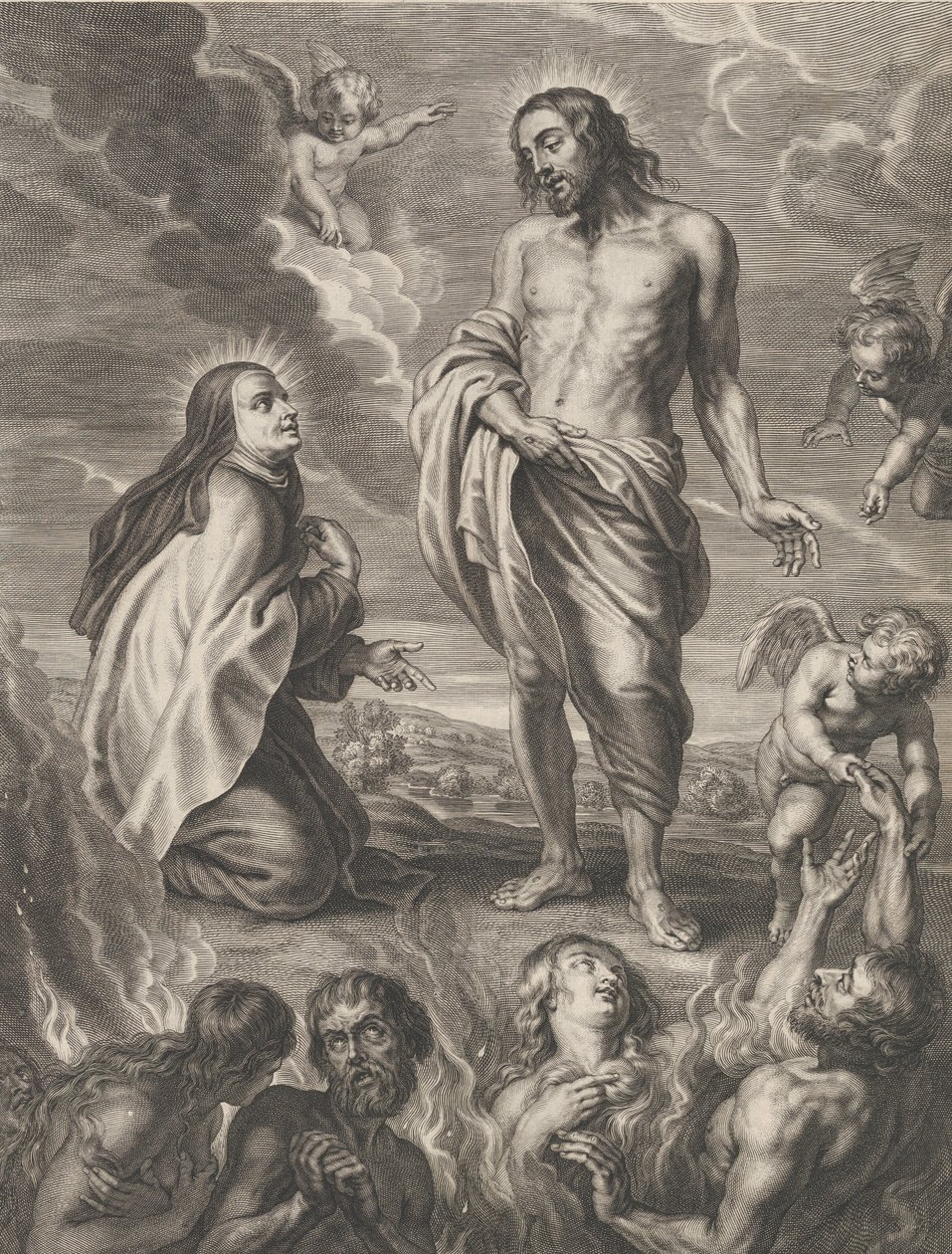 Św. Teresa z Avila wstawia się za Bernardino de Mendoza, ca. 1640-59. autorstwa Boetius Adams Bolswert